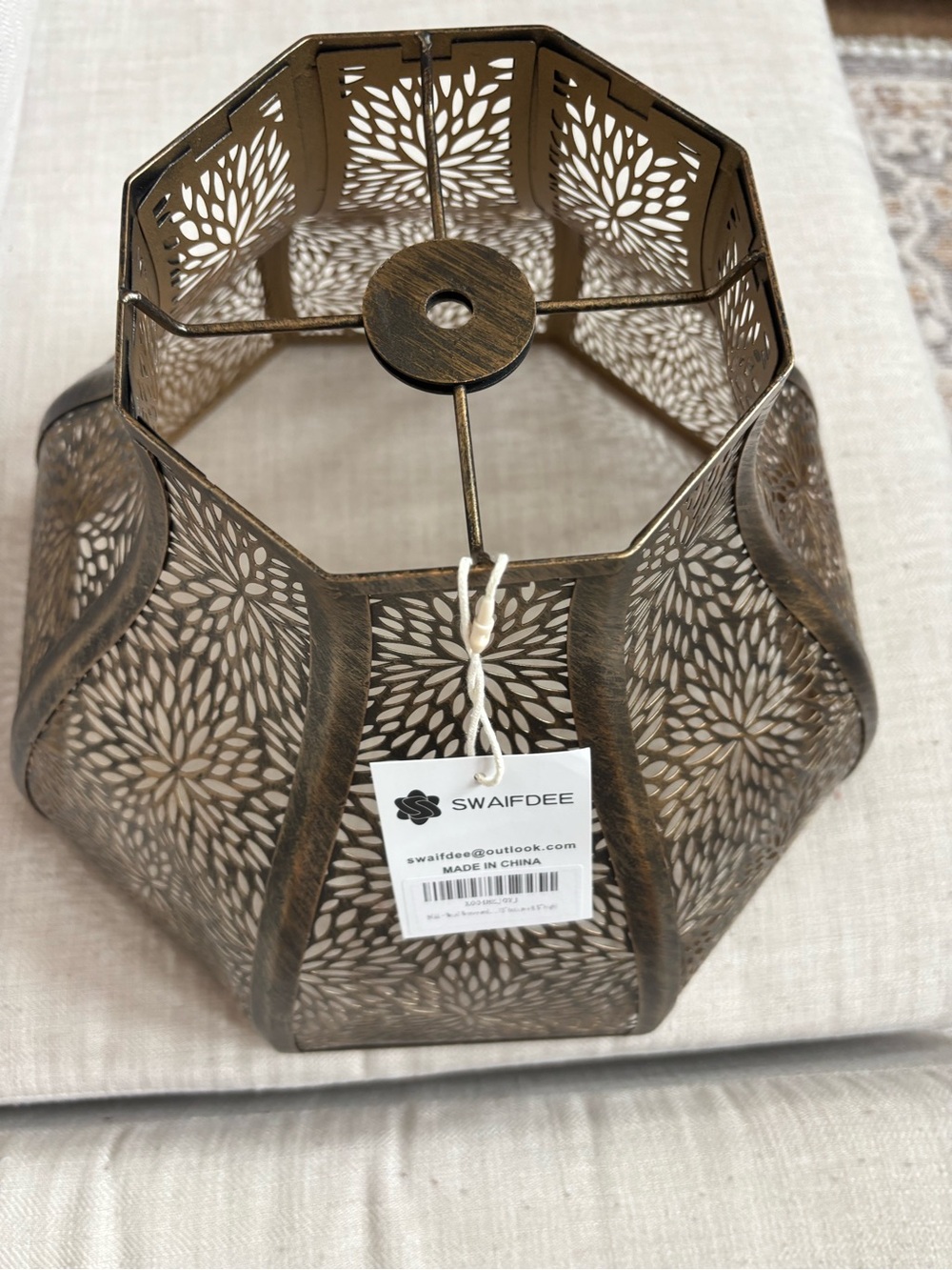 SWAIFDEE Eight-Petal Lotus Metal Lamp Shade Antique Bronze Etched Floral Décor - Picture 4 of 15
